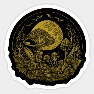 Cottagecore Moon, Mushrooms, Plants and Trees Sticker